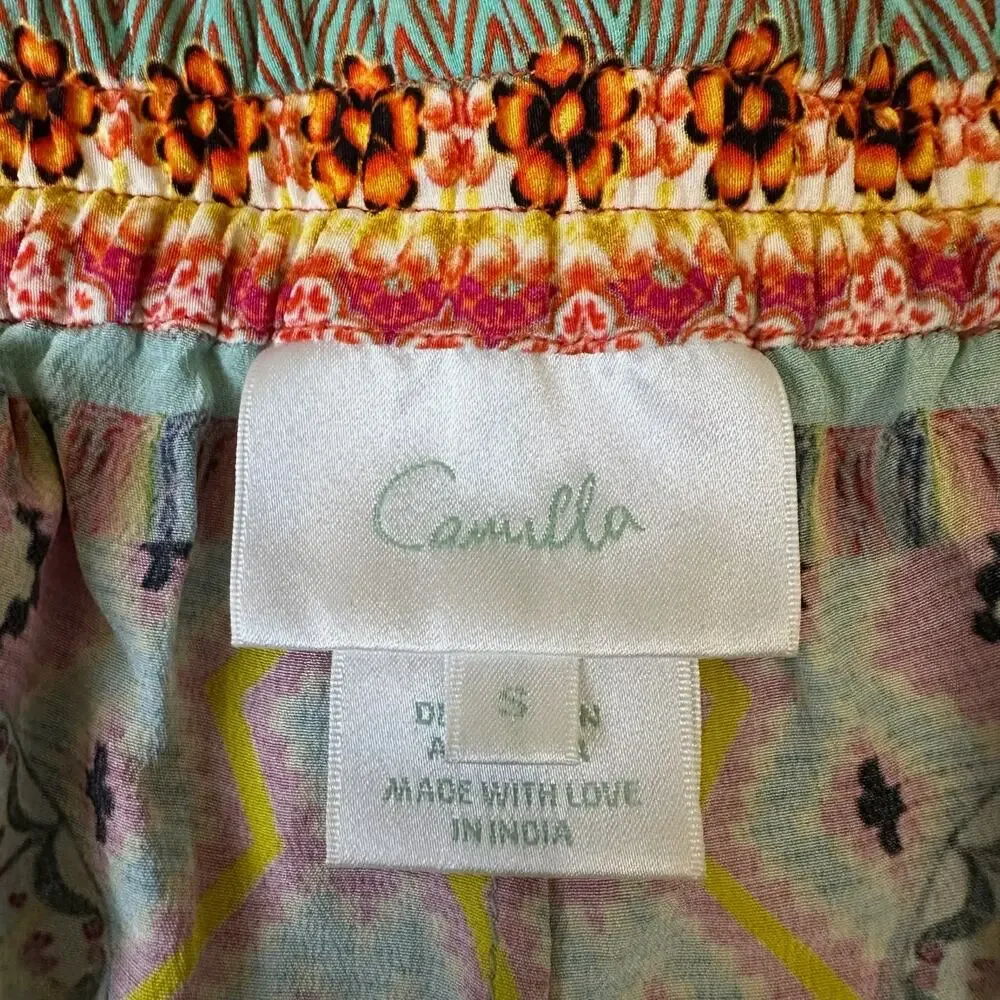CAMILLA Shorts Multicolor Allover Print Silk Studded Embellished Boho